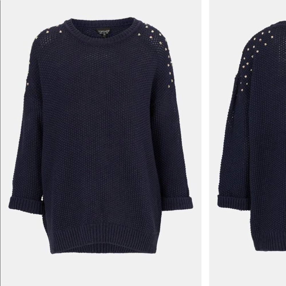 Topshop Navy Woven Studded Sweater Size 4